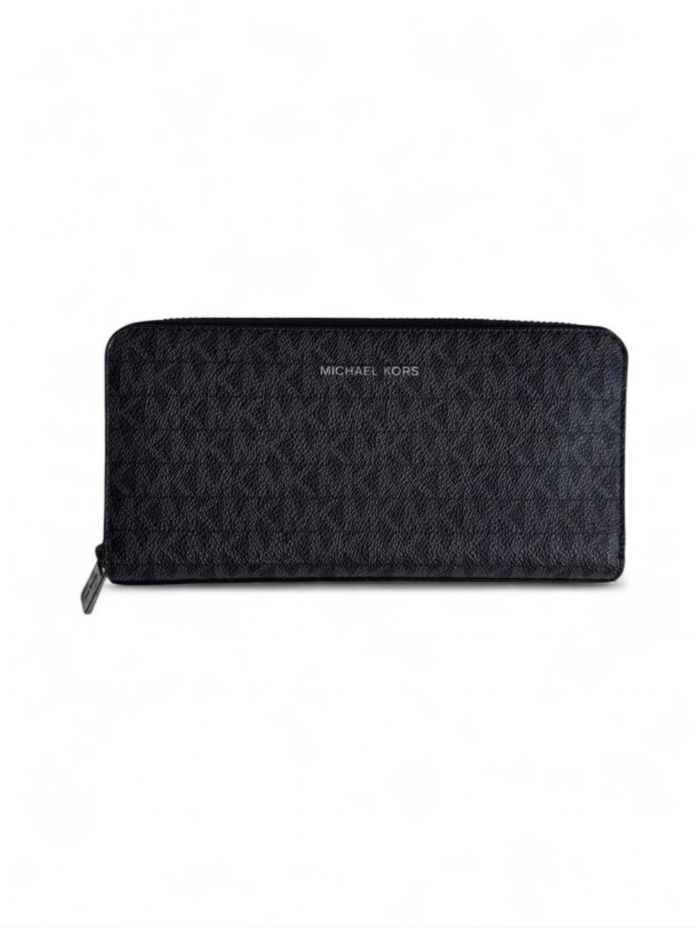New Michael Kors Monogram Cooper Logo Zip-Around Wallet Black Grey